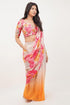 Vasthrlay Peach Pink Multi Print Design Linen Ready To Wear Saree For Women