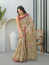 Vasthrlay Printed Tassels Khaki Saree With Unstitched Blouse Piece