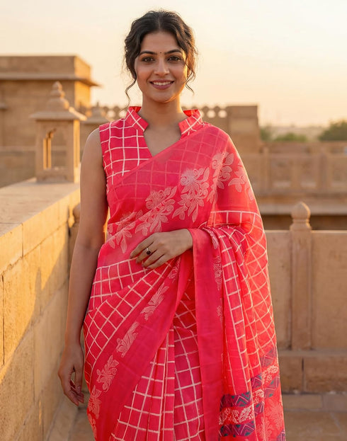 Vasthrlay Womens Printed Unstitched Purple Saree