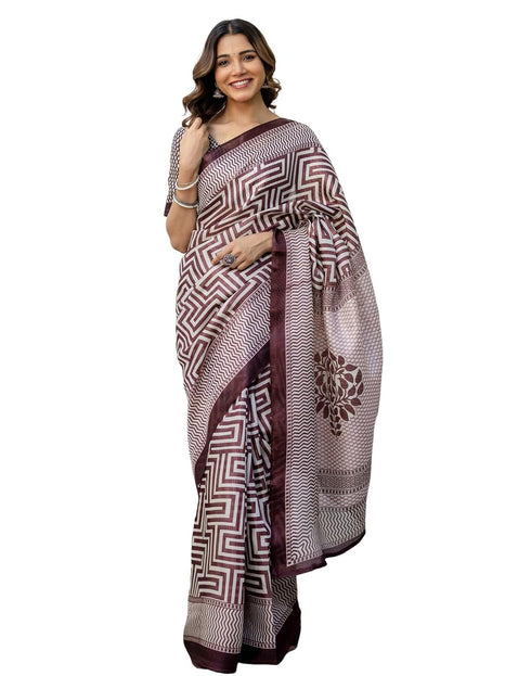 Vasthrlay Womens Printed Unstitched Maroon Saree