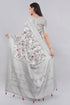 Vasthrlay Off White1 Floral Semi Sheer Chanderi Saree With Champagne Gold Zari Pallu And Unstitched Blouse Piece