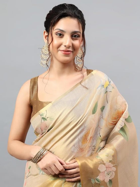 Vasthrlay Rust Heavy Zari Woven Silk Ethnic Saree With Green Blouse