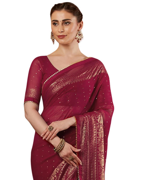 Vasthrlay Georgette Printed Rani Pink Saree With Unstitched Blouse Piece