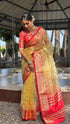Vasthrlay Organza Golden Traditional Pinkpink