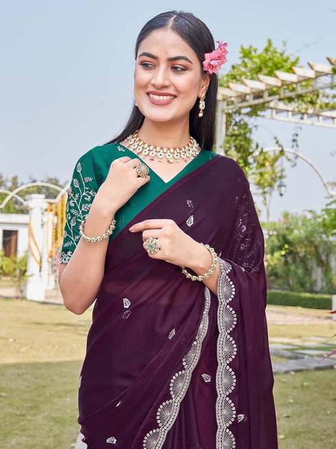 Vasthrlay Georgette Scalloped Teal Saree