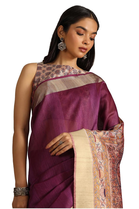 Vasthrlay Tussar Solid Saree