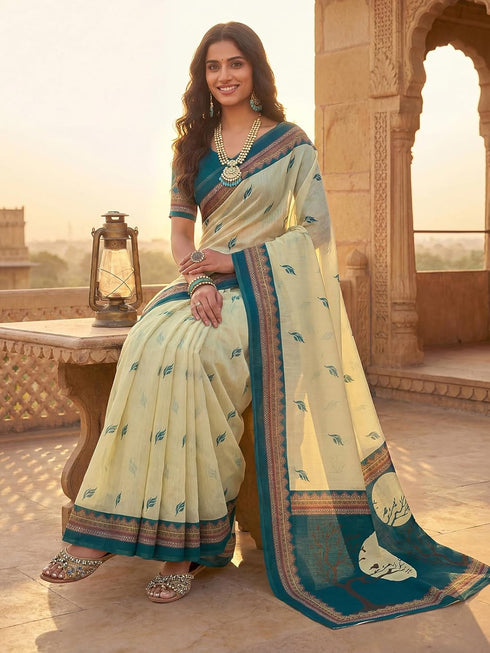 Vasthrlay Printed Lemon Yellow1 Yellow Saree