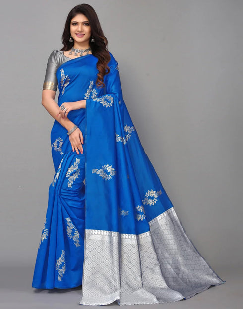 Vasthrlay Silver Banarasi Unstitched Saree