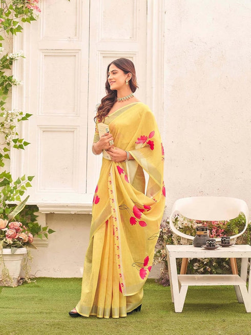 Vasthrlay Womens Printed Unstitched Light Green Saree