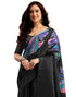 Vasthrlay Womens Printed Black And Purple Saree With Unstitched Blouse Piece