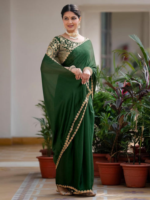 Vasthrlay Sequins Embroidery Black Saree