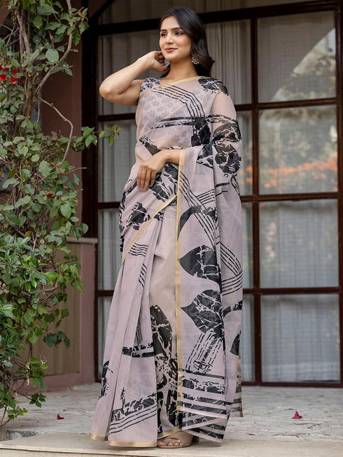 Vasthrlay Womens Printed Unstitched Multicolor Saree