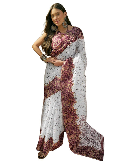Vasthrlay Womens Printed Unstitched Beige Saree