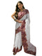 Vasthrlay Womens Printed Off-White Saree With Unstitched Blouse Piece