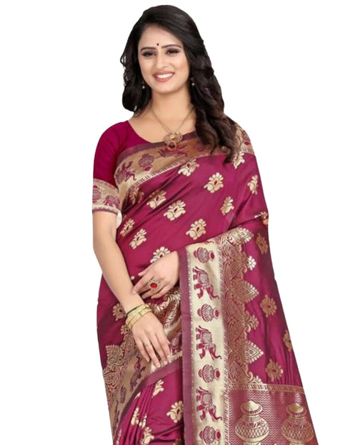 Vasthrlay Banarasi Jacquard Unstitched Red Saree