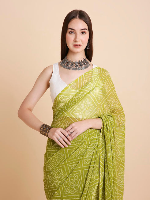 Vasthrlay Chiffon Bandhani Printed Teal Saree