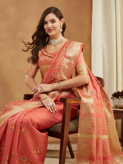 Vasthrlay Multi Embroidered Unstitched Saree