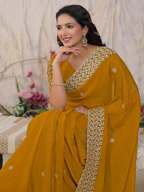 Vasthrlay Vichitra Embroidery Red Saree