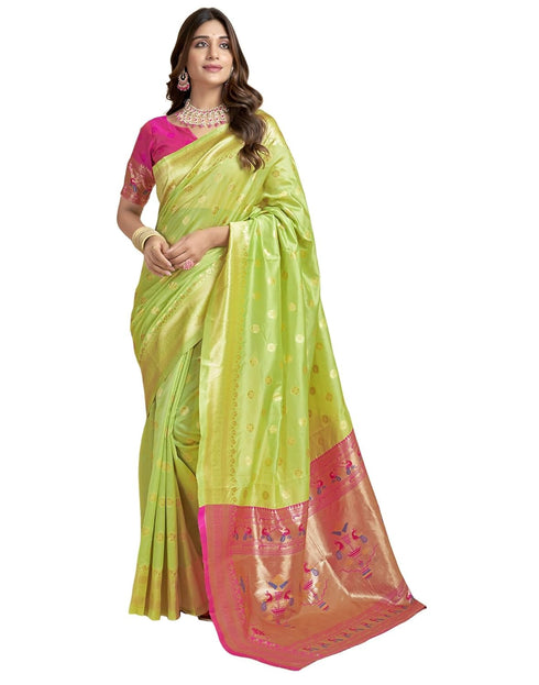 Vasthrlay Womens Jacquard Unstitched Lime Green Saree