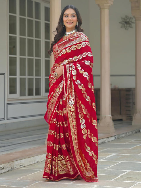 Vasthrlay Georgette Printed Orange Saree