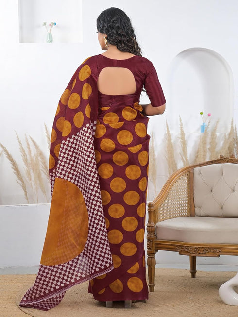 Vasthrlay Printed Tassels Unstitched Khaki Saree