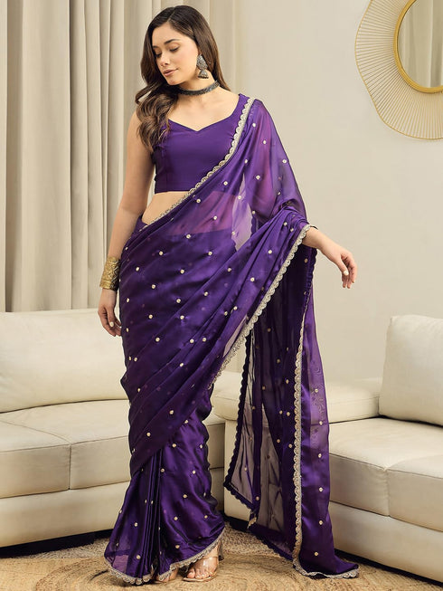 Vasthrlay Georgette Sequence Embroidered Unstitched Ethnic Wear