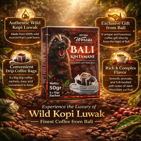 Worcas Wild Kopi Luwak Bali Kintamani Drip Coffee Sachets 5 x 10g