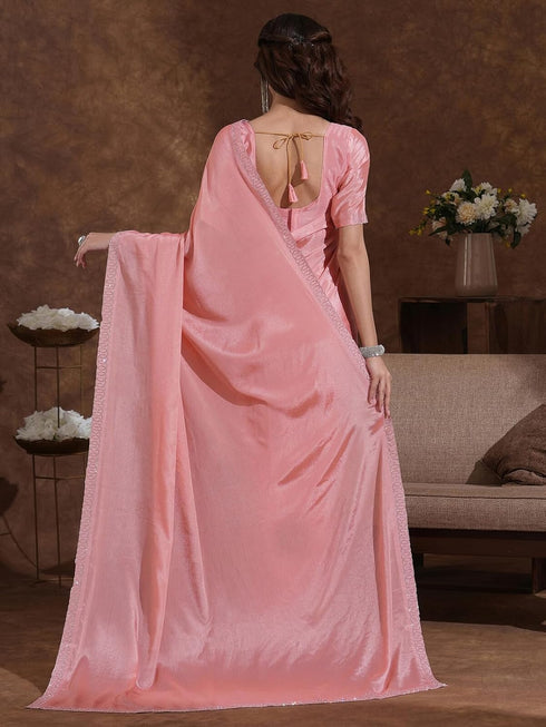 Vasthrlay Chinnon Chiffon Pista Saree
