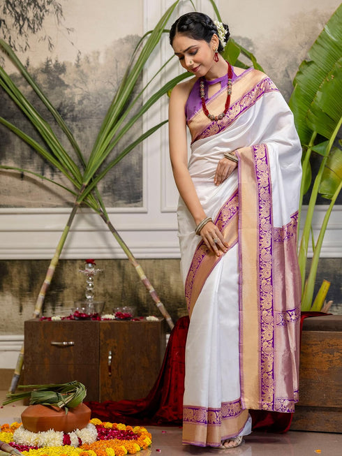 Vasthrlay Special Weaving Unstitched White Saree