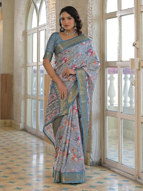 Vasthrlay Printed Weaving Unstitched Multicolor Saree