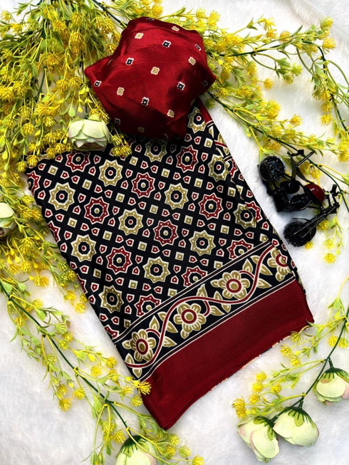Vasthrlay Ajrakh Saree Crepe