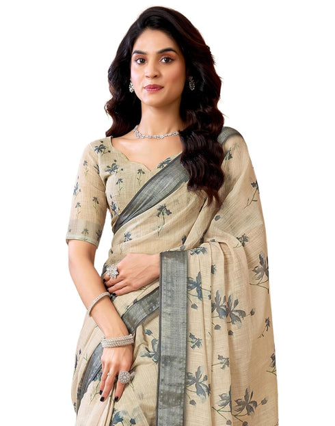 Vasthrlay Womens Printed Unstitched Olive Green Saree