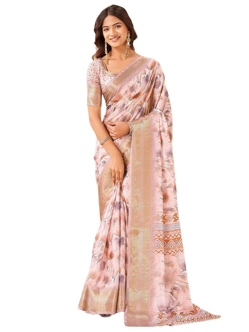 Vasthrlay Printed Jacquard Unstitched Dusty Pink Saree