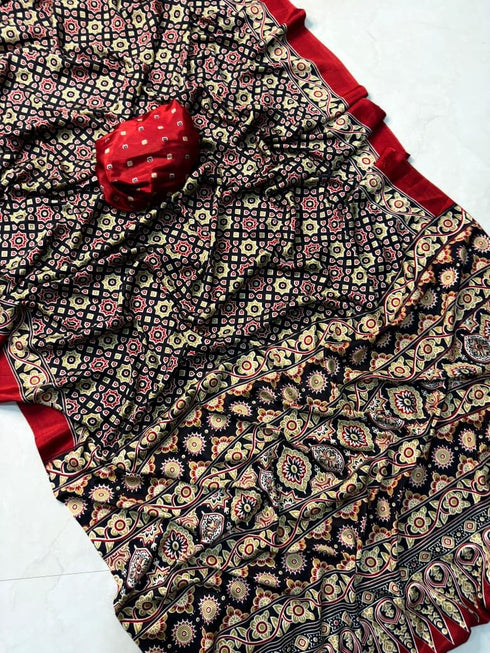 Vasthrlay Ajrakh Saree Crepe