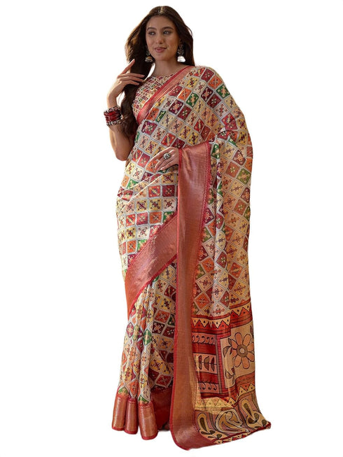Vasthrlay Printed Jacquard Unstitched Dusty Pink Saree