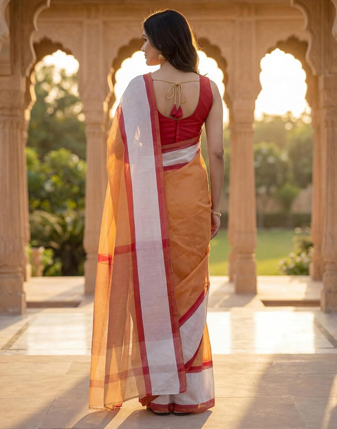 Vasthrlay Womens Printed Unstitched Yellow Saree