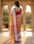 Vasthrlay Womens Printed Light Mustard | White Saree With Unstitched Blouse Piece
