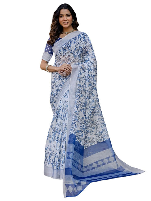 Vasthrlay Womens Printed Unstitched Multicolor Saree