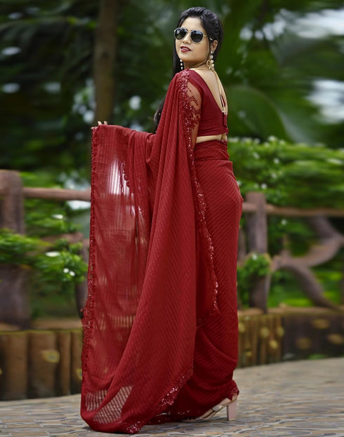 Vasthrlay Georgette Printed Unstitched Red Saree