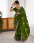 Vasthrlay Scalloped Embroidery Green Saree With Unstitched Blouse Piece