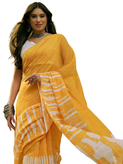 Vasthrlay Womens Printed Unstitched Beige Saree