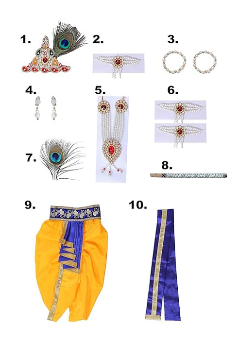Raj Fancy Dresses Krishna Dress for Kids, Baby Krishna Dress for Janmashtami with Krishna Mukut