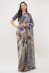Vasthrlay Womens Off White1 Paisley Printed Linen Saree With Unstitched Blouse Piece