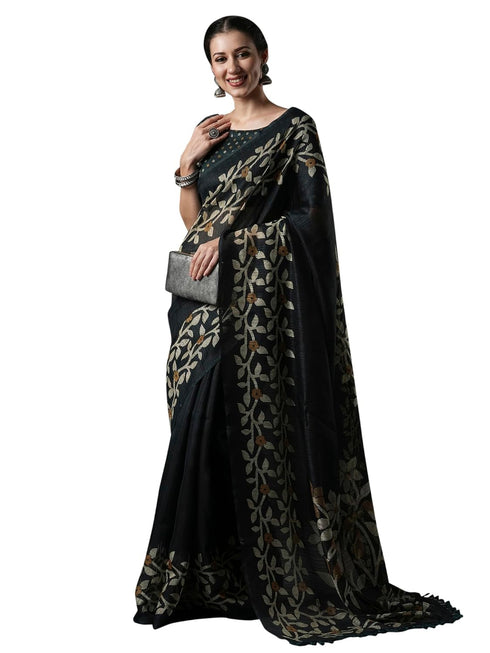 Vasthrlay Botanical Printed Unstitched Black Hs Ethnic Wear