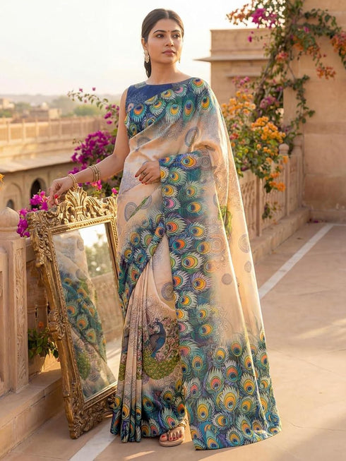 Vasthrlay Banglori Printed Dusty Saree