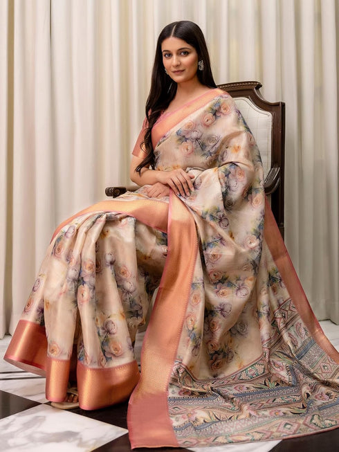 Vasthrlay Weaving Printed Mauve Saree