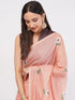 Vasthrlay Peach Printed Linen Saree With Unstitched Blouse Piece