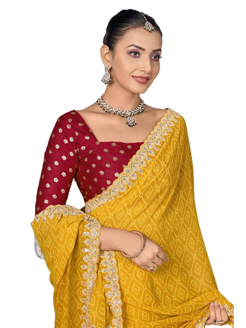 Vasthrlay Georgette Embrodery Unstitched Yellow Saree