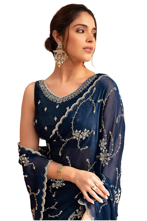 Vasthrlay Organza Saree Stone