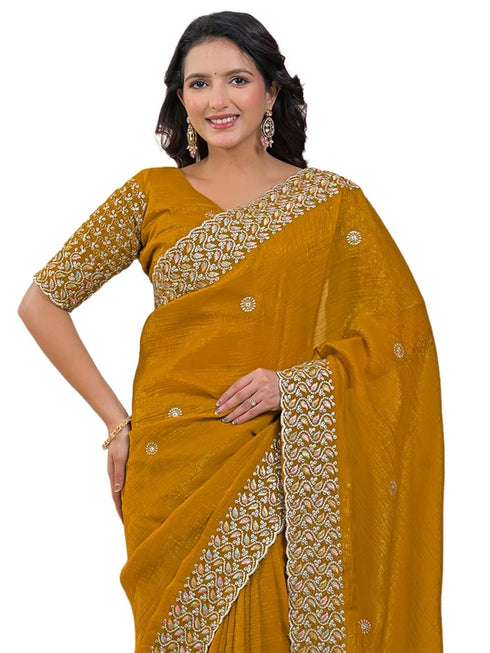 Vasthrlay Vichitra Embroidery Red Saree